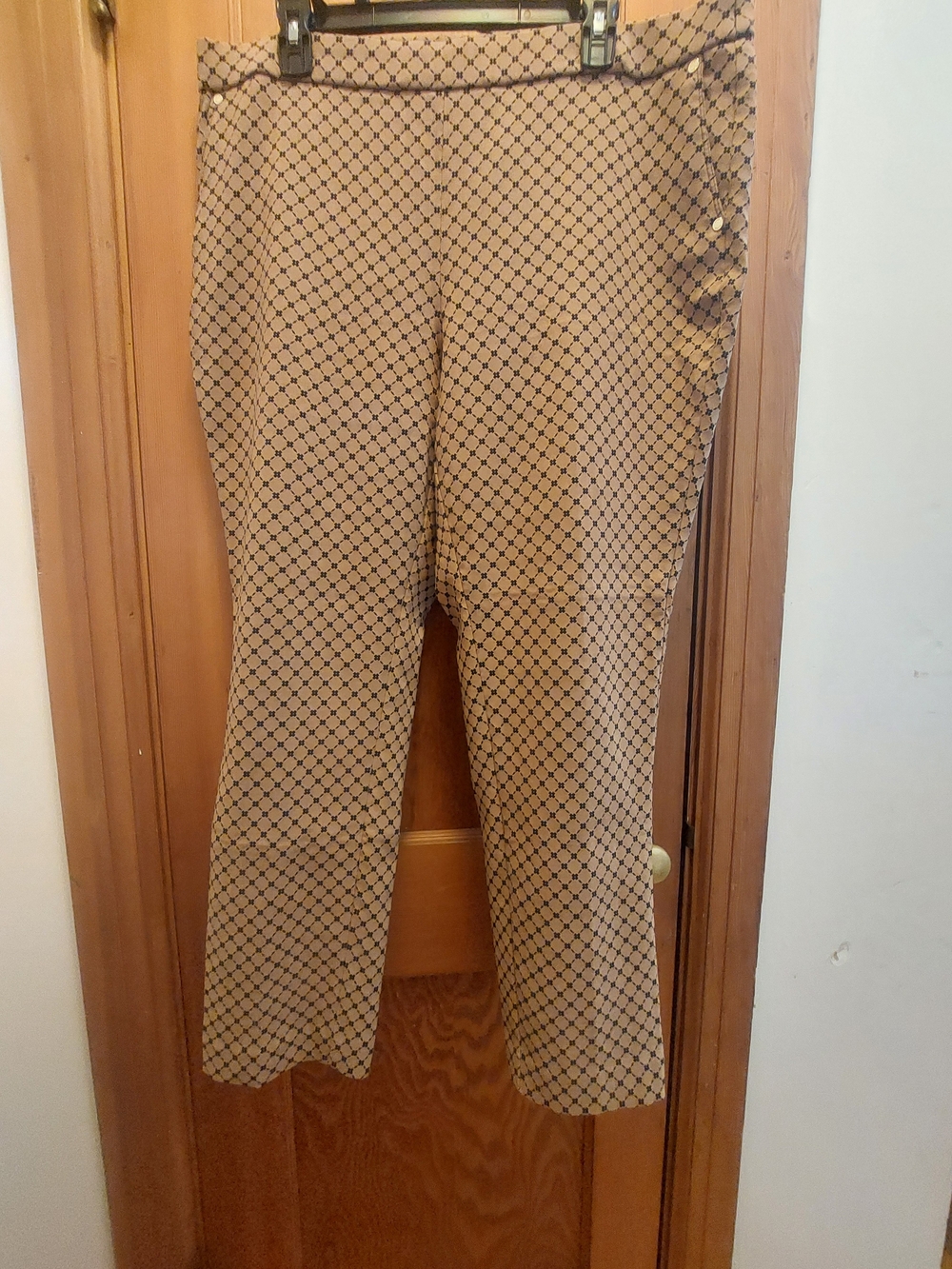 Anne Klein Tan Straight-Leg Pants with Black Geometric Print Women Sz XL